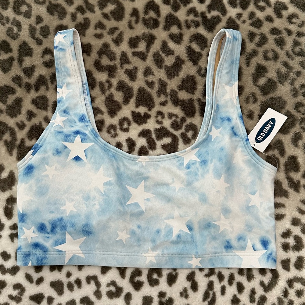 Old Navy Scoop-Neck Swim Bikini Top in Tie Dye Blue Star Print Size Small